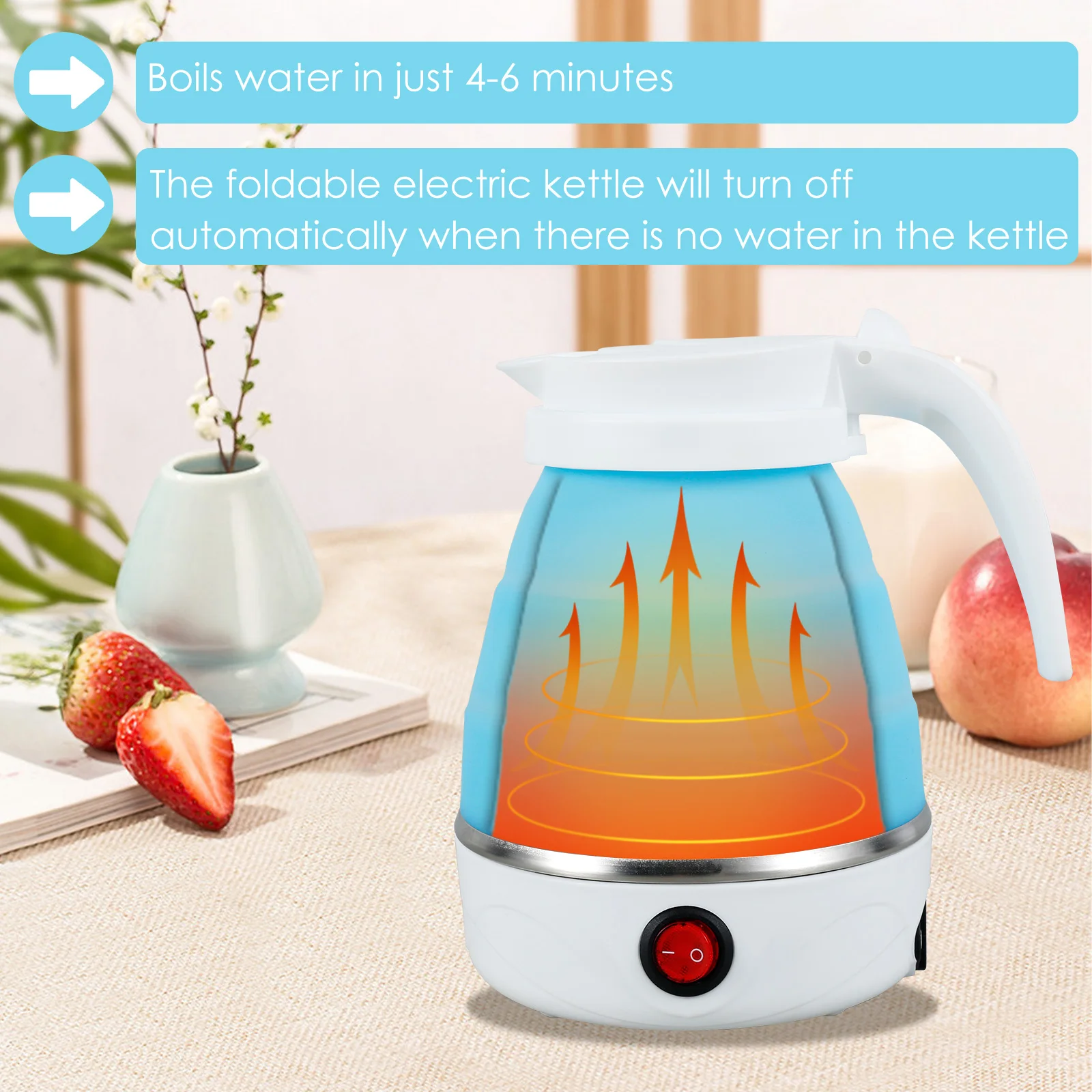 Foldable Kettle 0.6L Silicone Electric Kettle Fast Boiling Portable Collapsible Water Heater For Hiking Camping Travel Picnic
