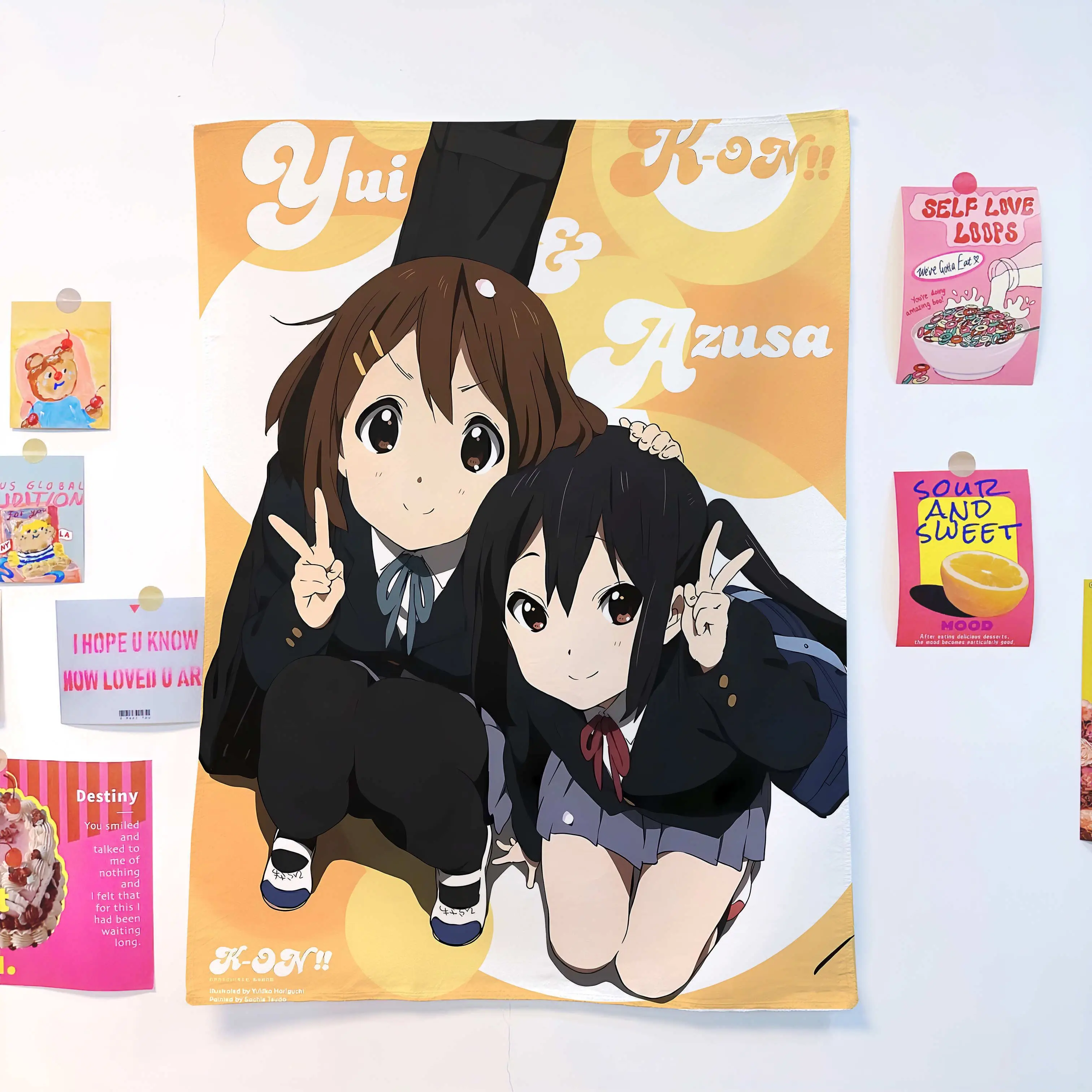 Anime K-On! Poster-Druck, Wandteppich, niedliches schönes Mädchen, Handmalerei, Wandkunst, Zuhause, Wohnzimmer, Wandteppich