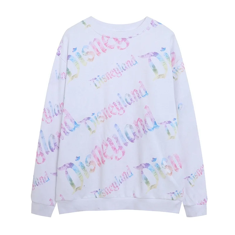 

Свободная повседневная толстовка с градиентным принтом и надписями, модный дизайн, антивозрастной эффект, увеличенный размер, 80% хлопок, в стиле тематического парка, с длинными рукавами, круглый вырез горловины