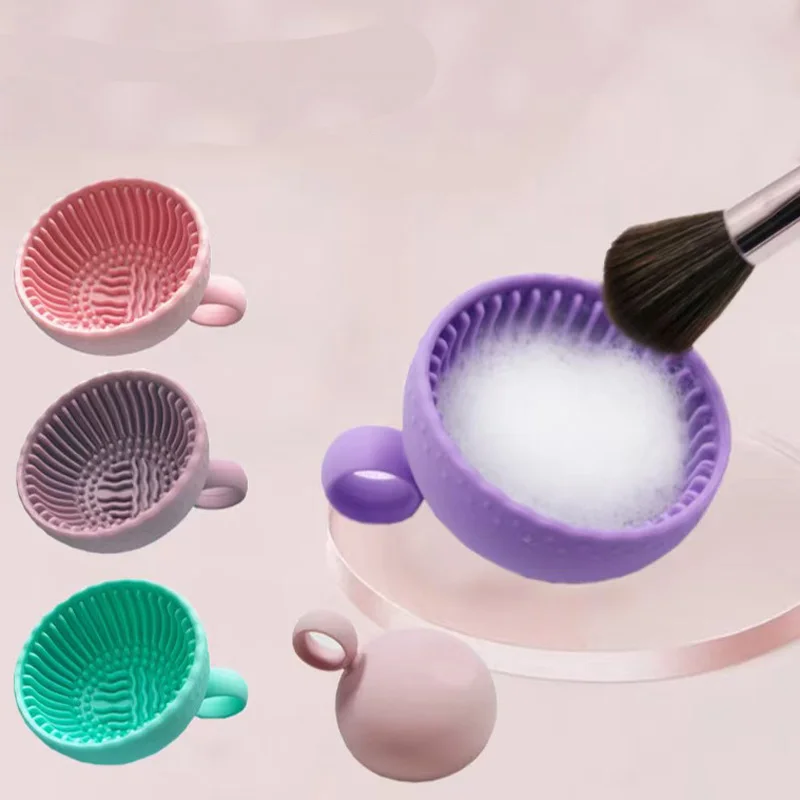1Pcs Silicone Makeup Brush Cleaner Beauty Tool Handheld Portable Makeup Brush Cleaning Bowl Bottom Thread Design Clean Thoroughl
