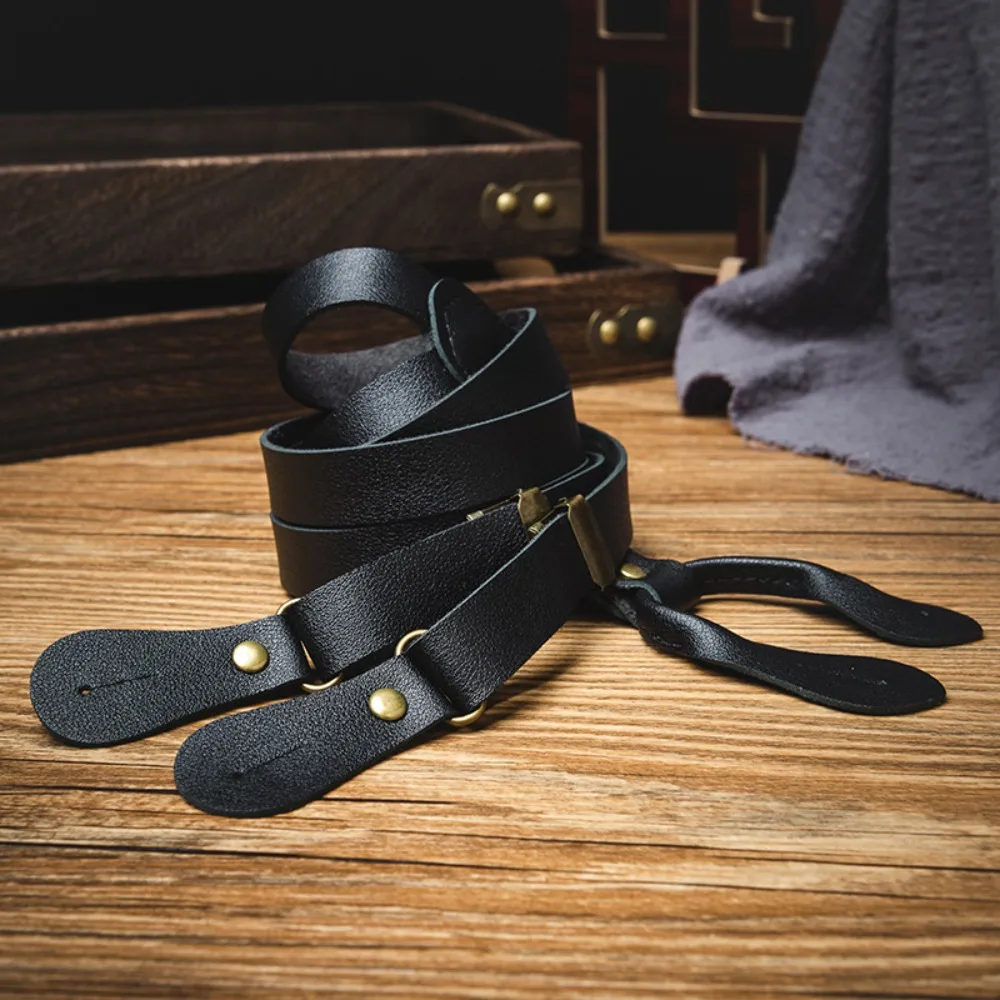 

Y-Type Suspenders for Men British Style Anti-slip Buttoned Suspenders Suit Accessories Retro PU Leather Suspenders Business
