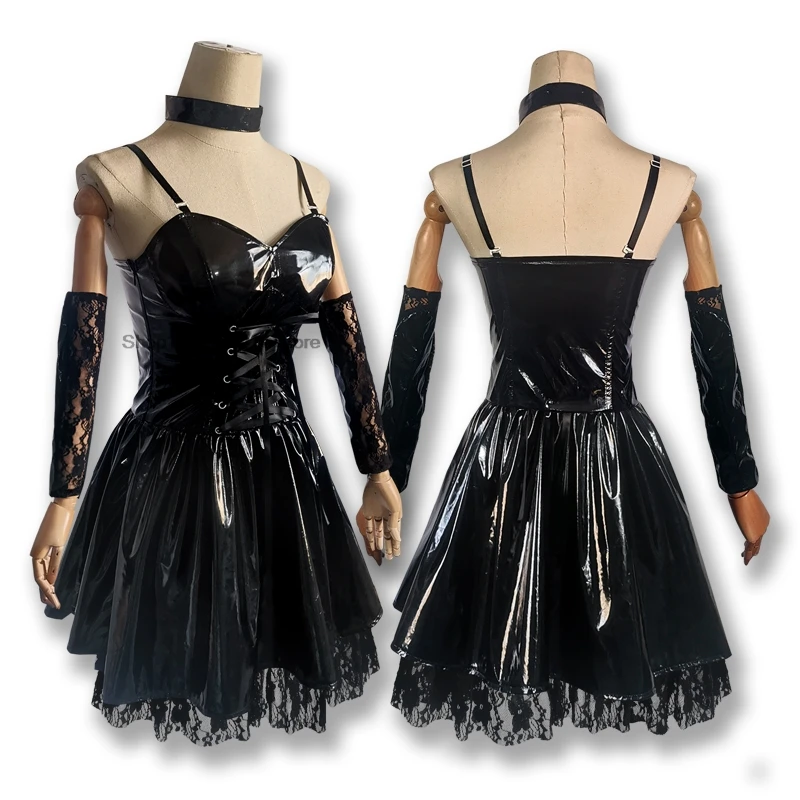 Misa Amane Cosplay Costume Wig Imitation Leather Sexy Dress Necklace Lace Sleeves Stockings Women Uniforms Anime Outfits