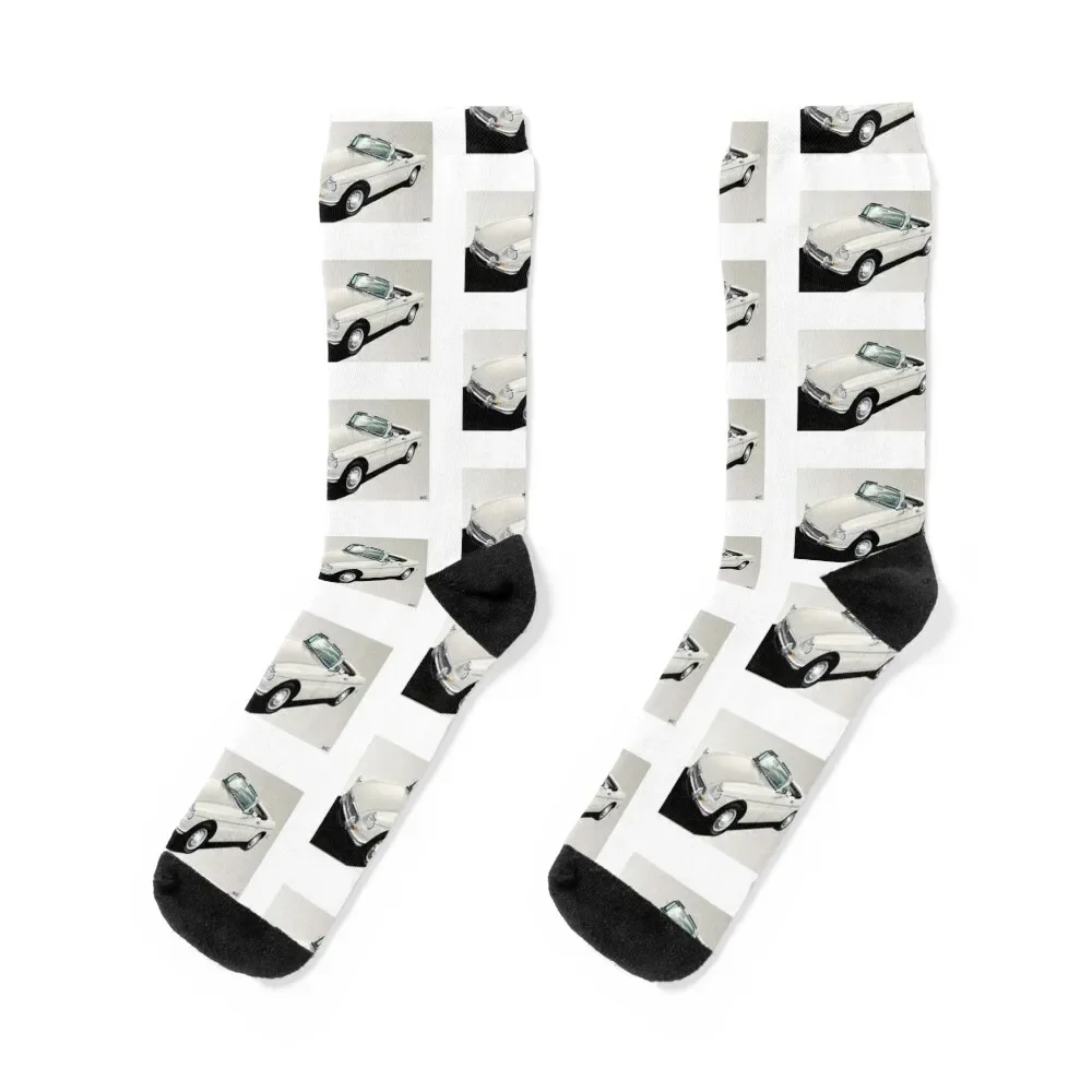 MG B roadster Illustration - Old english white Socks professional running sheer soccer anti-slip Socks For Men Women's