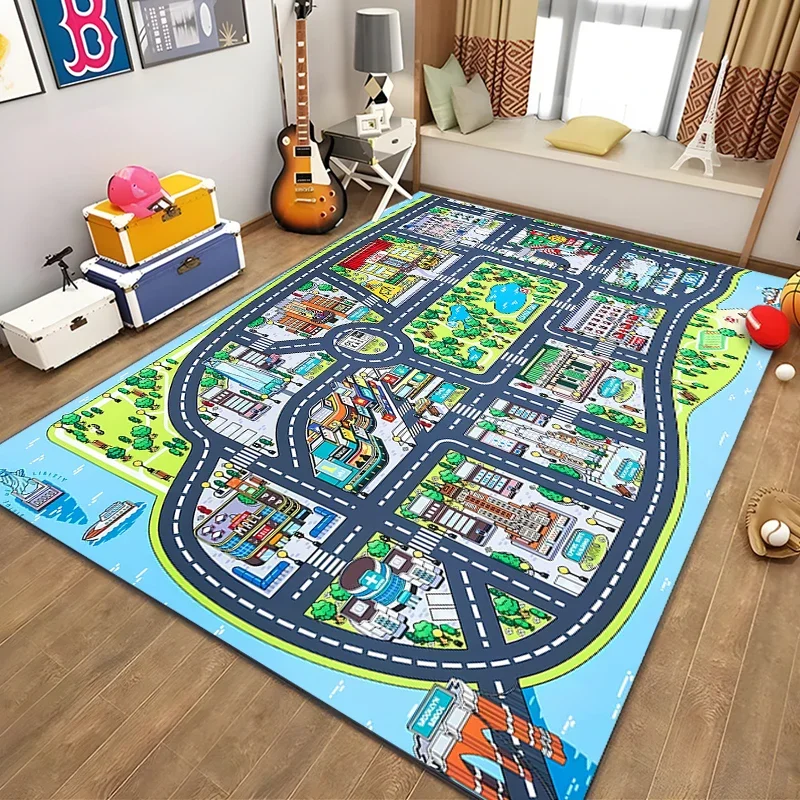 Cartoon Kids Rug Carpet Playmat City Life Learn Have Fun Safe,Children\'s Educational,road Traffic System,Play Mat for Bedroom