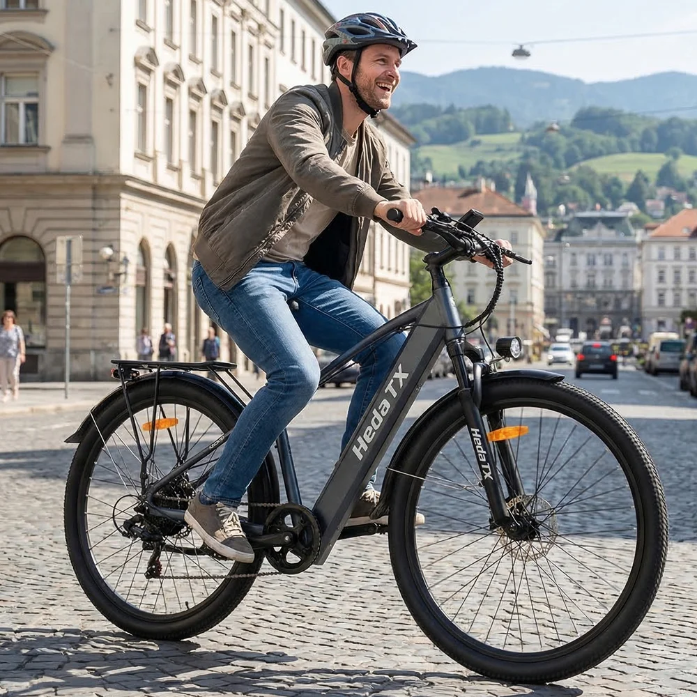 HedaTX1-29 Bicicletta Elettrica da Montagna per Adulti con Motore Posteriore, Batteria al Litio Rimovibile 48V16Ah, 7 Velocità, Ammortizzatore, Display LCD, Ebike da Pendolarismo