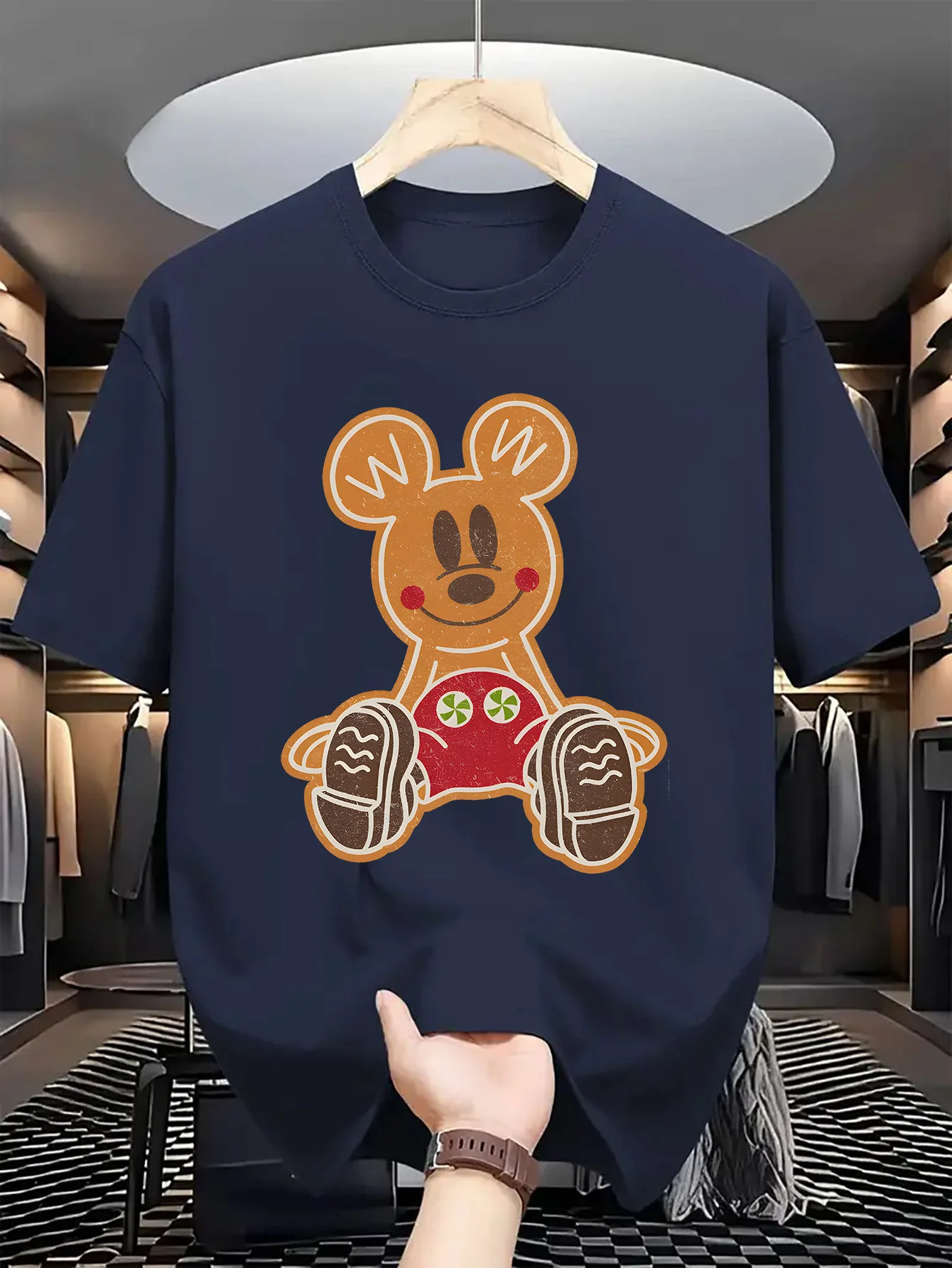 تي شيرت ديزني اللطيف للرجال والنساء بطباعة ميكي، برقبة دائرية كاجوال مريح، عصري