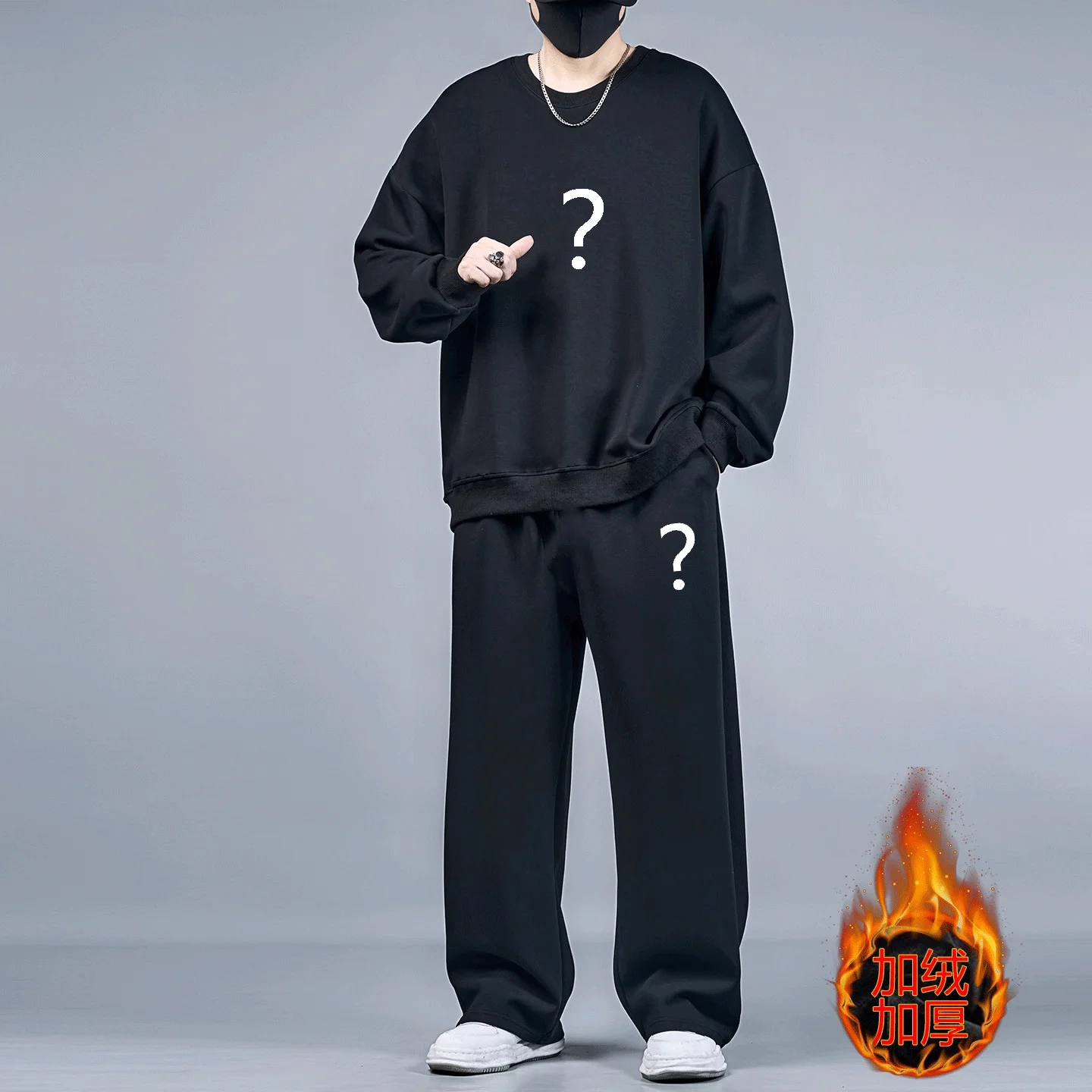 2pcs Set Men's Sweatshirts Pants Plus Size Fleece-lined Tops Sports Jogging Trousers Fashion Casual Pullover Hoodies Sweatpants