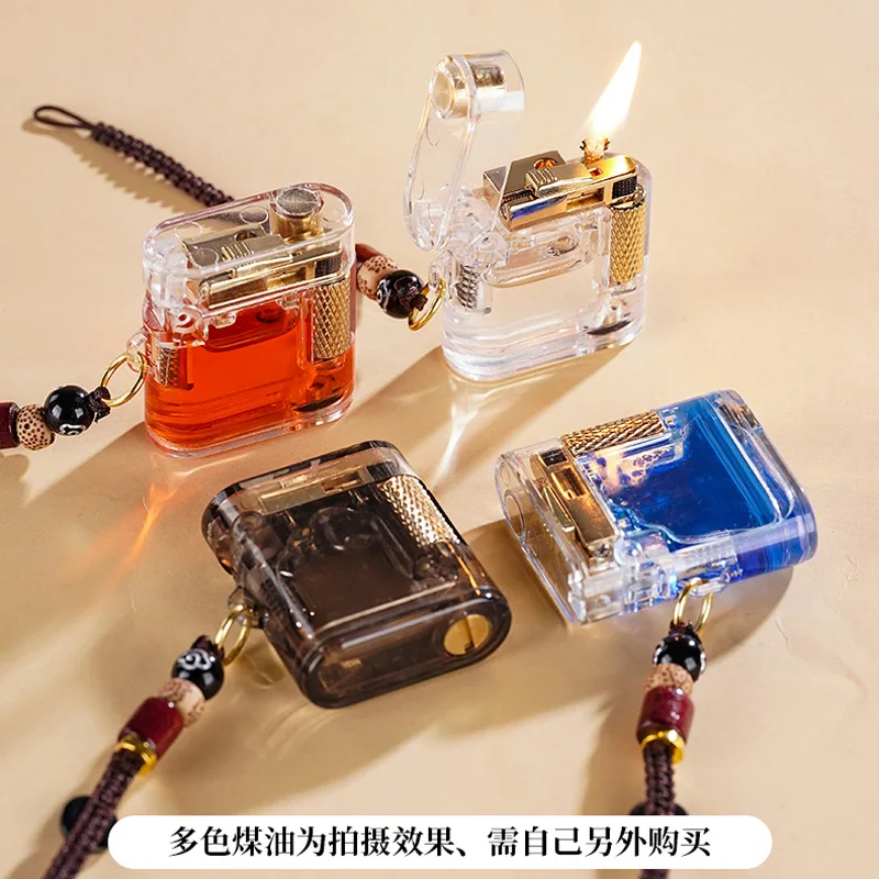 2026 NEW High-looking, Compact, Portable KerosIene Lighter Transparent Visible Oil Tank, Creative Pendant Grinding Wheel Lighter
