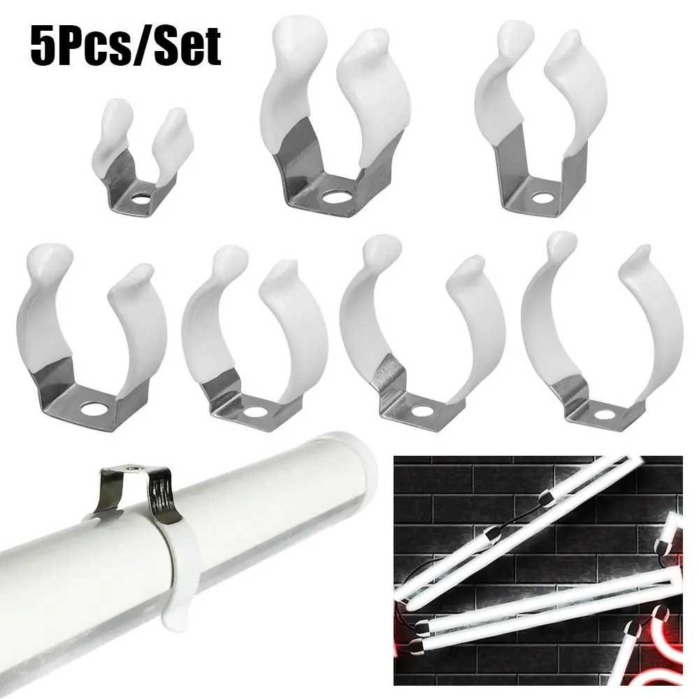 5Pcs Fixing Clips Spring Terry Clip Clamp Holders Base Tool Lamp Tube Clip T3/T4/T5/T6/T7/T8/T9/T10 With Rubber Protection