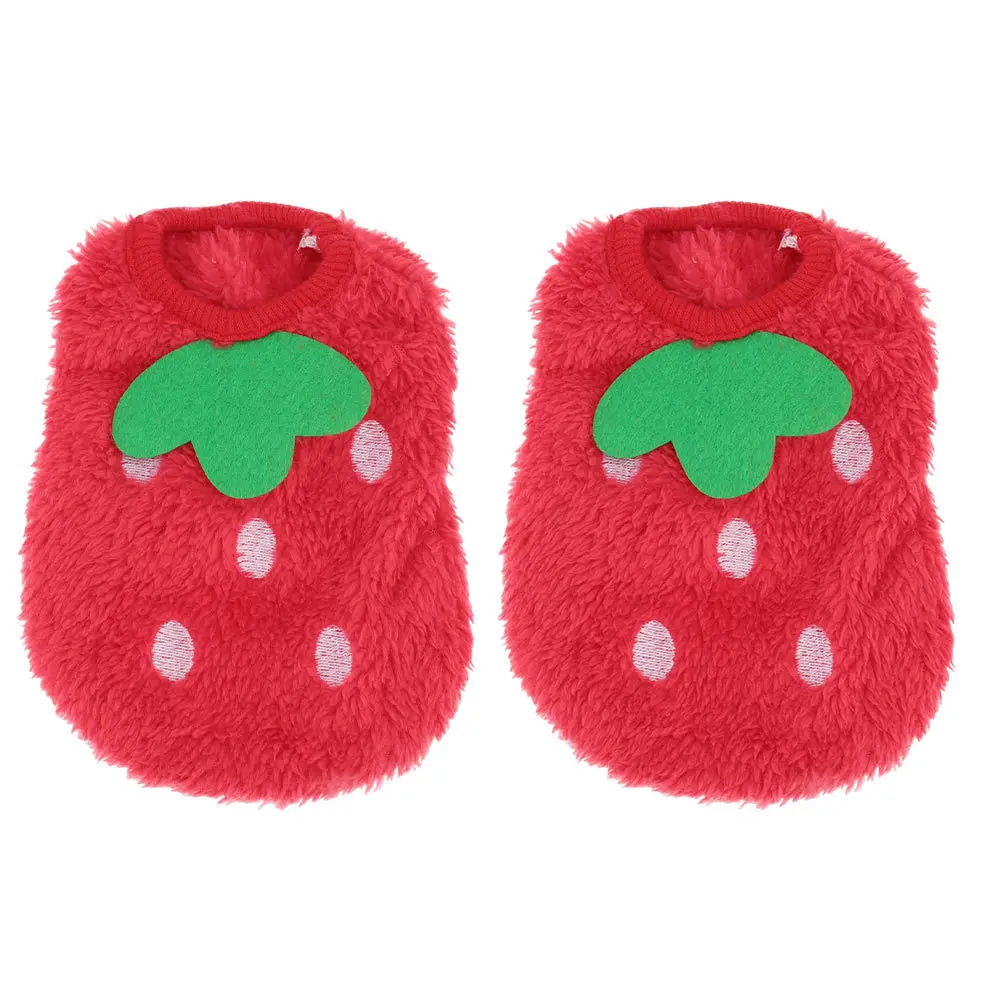 

2Pcs Pet Dog Clothes Winter Warm Rabbit Strawberry Pattern Puppy Coat Breathable Small Dog Costume Decorative Puppy Apparel