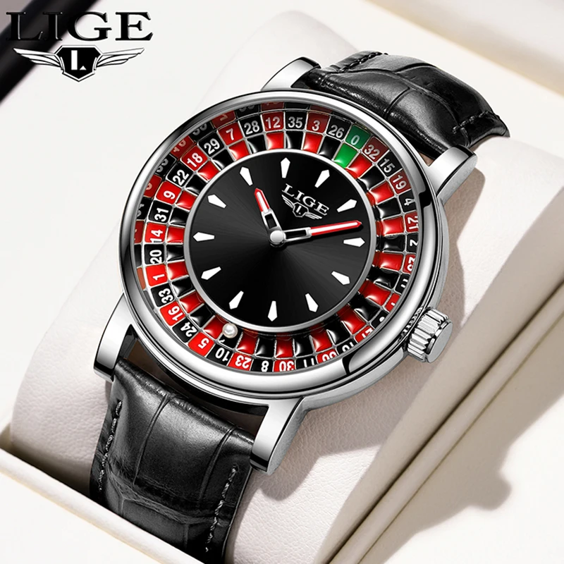 

LIGE TOP watch men's fashion leather strap waterproof quartz watch men's simple calendar men's formal wear watch brand new reloj