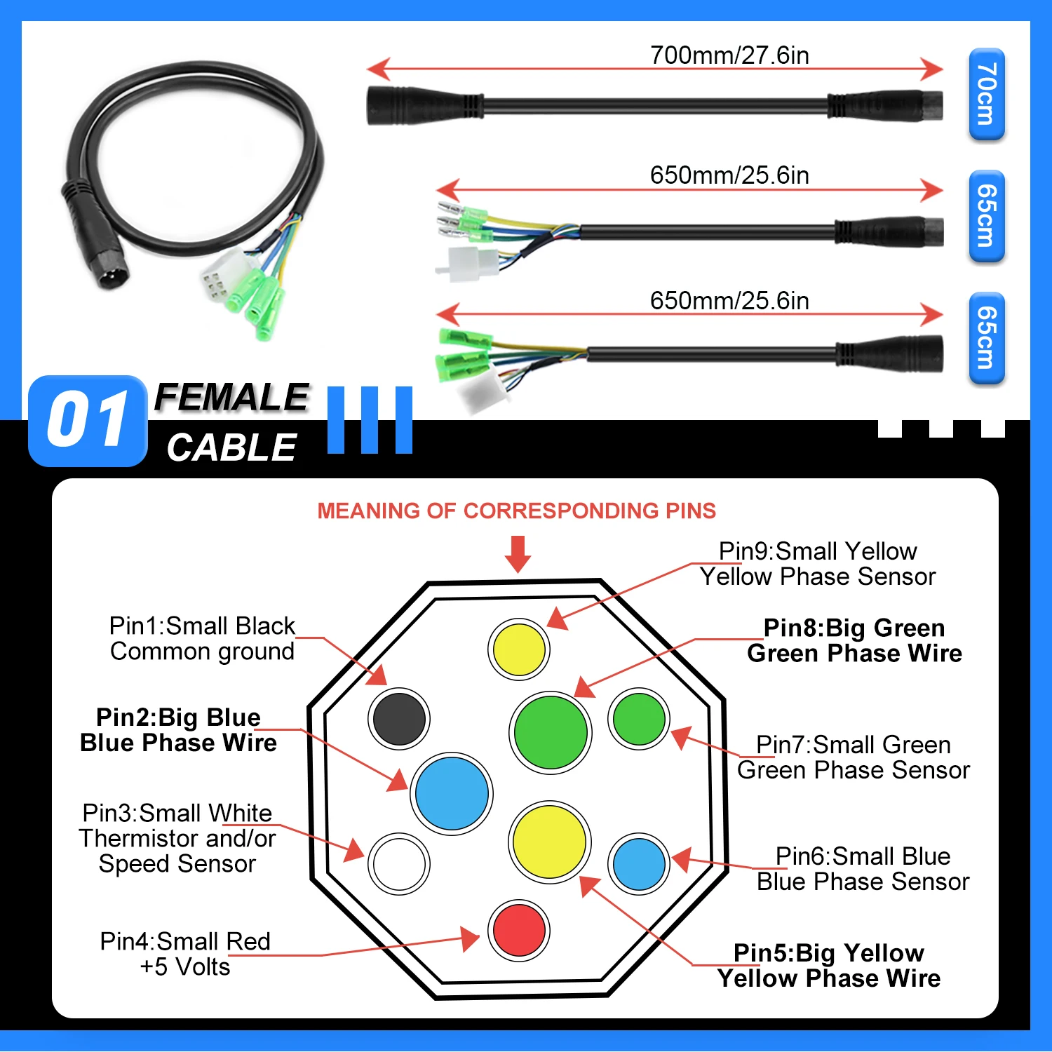 

Кабель-удлинитель для мотор-колеса электровелосипеда Julet 9Pin 60 см, кабель для переоборудования мотор-колеса электровелосипеда, аксессуары для электровелосипедов