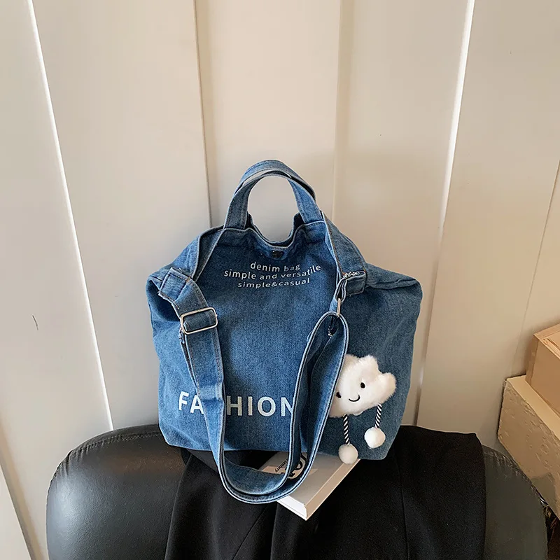 

Casual Letter Denim Shoulder Bags for Women Large Capacity Ladies Crossbody Bag Simple Versatile College Student Handbag Tote