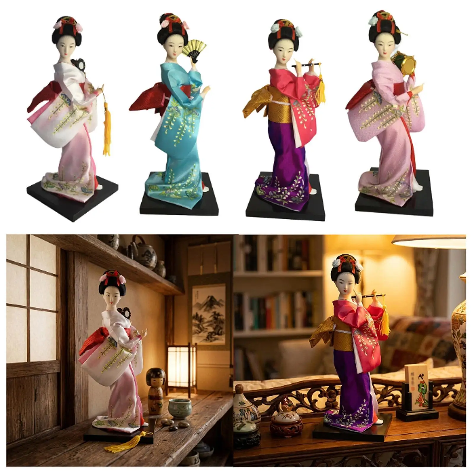 Asian Decorative Kimono Doll Gypsum Foam Geisha Collectible Figurine for Miniature Dollhouse Items and Japan Decor