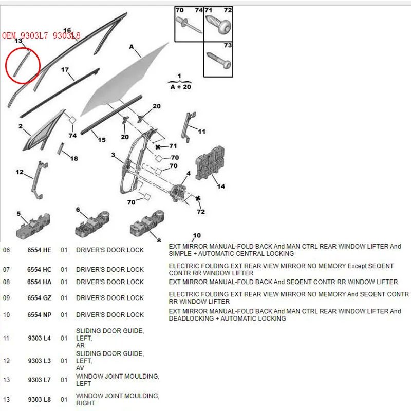 Pasuje do Citroen C4 WINDOW JOINT MOLDING uszczelka szyby OEM 9303L7 9303L8