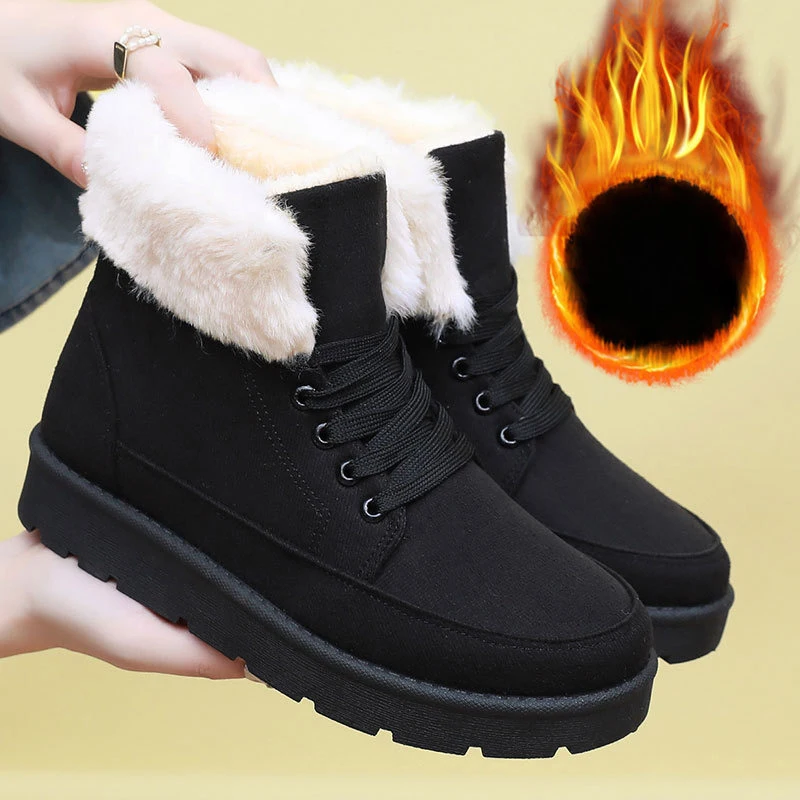 

Snow Boots Women Winter Warm Fur Fashion Designer Platform Boots Non-Slip Short Plush Flats Suede Shoes Women Ankel Boots New