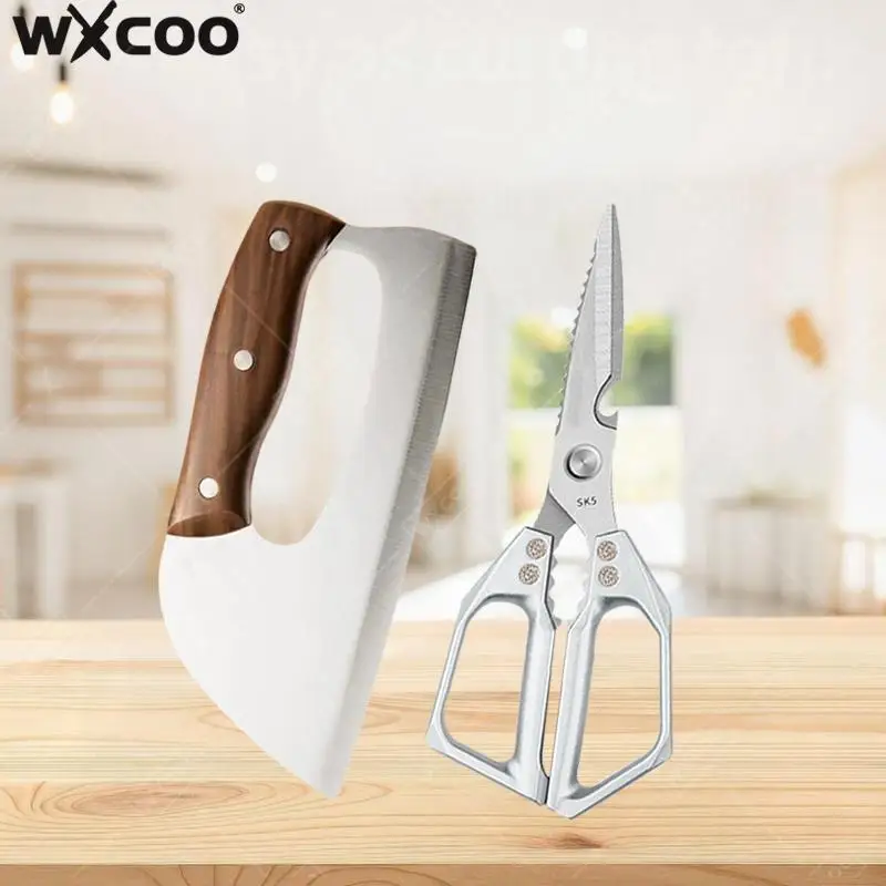 WXCOO Professionelles Obstschälmesser, Metzgermesser, Kochmesser, Fleischbeil, SK5 Küchenschere, Handgeschmiedetes Küchenmesser, Kraftsparend