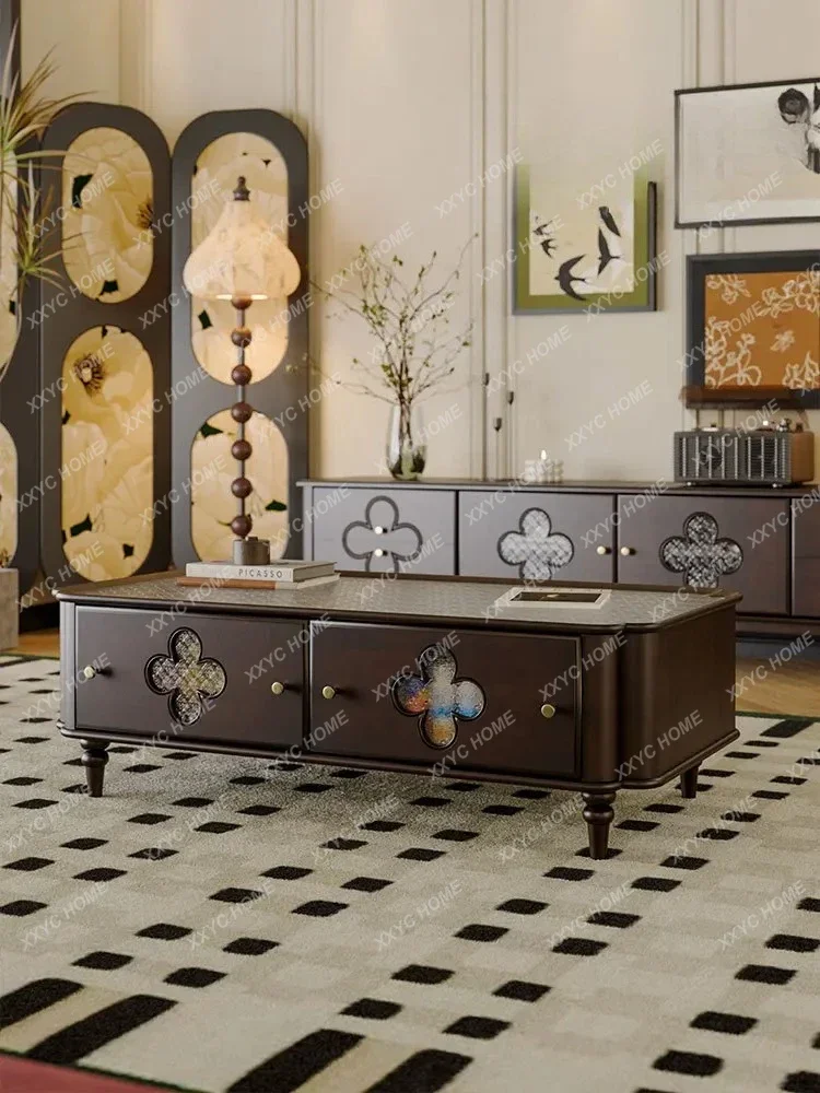 A  American-Style Solid Wood Glass Coffee Table Living Room Home New Small Apartment French Entry Lux High Sense