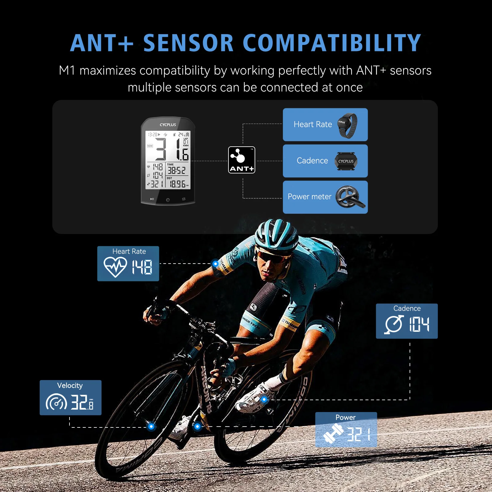 CYCPLUS M1 자전거 액세서리 GPS 자전거 컴퓨터 사이클링 속도계 BLE 5.0 ANT + 사이클 Ciclismo 킬로미터 카운터