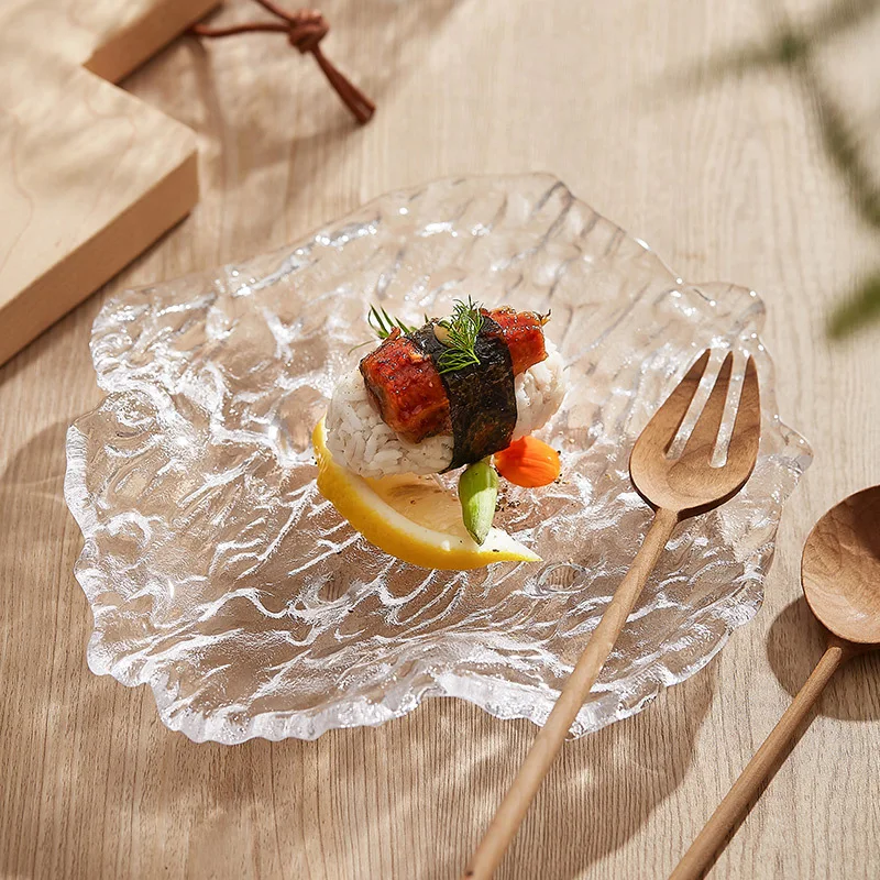 

Creative Glacier Glass Plate Salad Fruit Plates Irregular Snack Sushi Dessert Dish Household Tableware