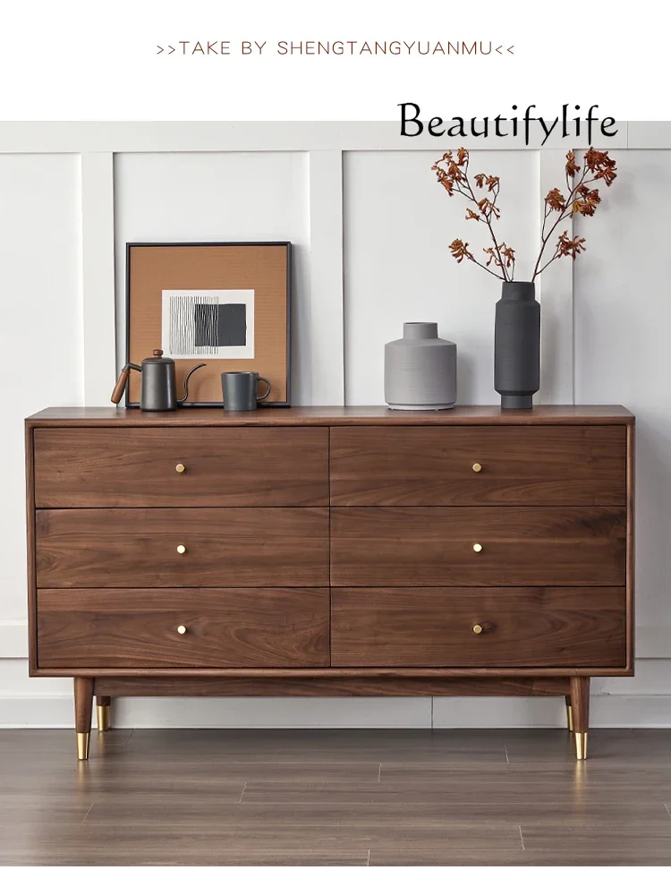 

muebles para hogar Nordic Black Walnut Solid Wood Storage Simple Bedroom Tailstock Storage Living Room Entrance Cabinet