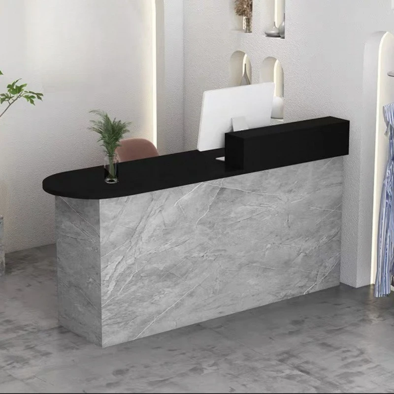 Clothing store checkout page Simple modern curved reception desk Barber shop Small front desk Beauty salon Bar table - view 3