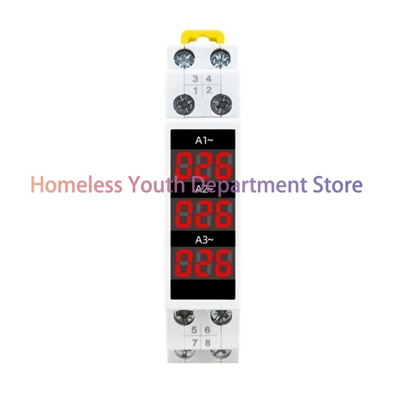 Din Rail Mount 3 Phase Ampere Meter Mini Modular Current Meter Gauge Indicator LED Digital Display Detector Ammeter