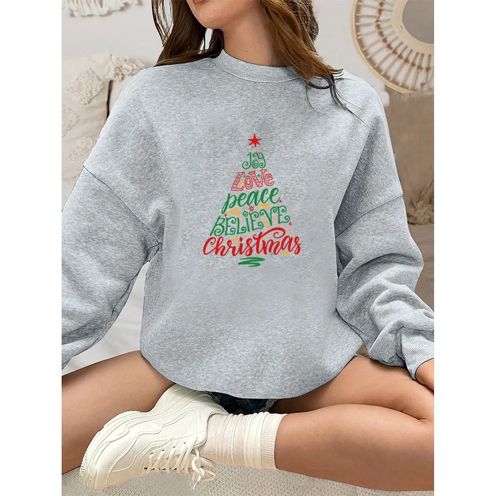 

Pullovers O-Neck Sweatshirts For Woman Velvet Winter Casual Loose Fashion Comfortable Christmas Printed Pattern Long Sleeve Top