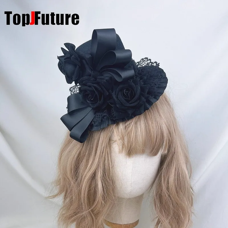 

Lolita Handmade Elegant Top Hat Hairpin Hair Accessories Gothic Women Subculture Gorgeous Retro High Hat Personality Hairclip