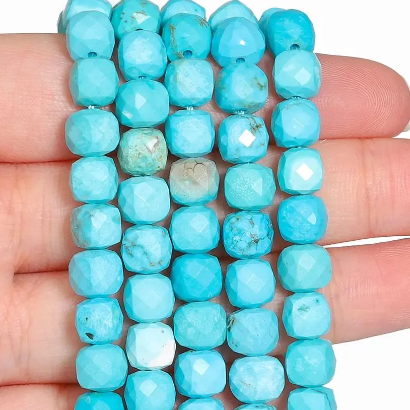 7mm 22pcs Natural Square Blue Turquoise Stone Beads Faceted DIY Charms Necklace Bracelets Loose Beads For Jewelry Making DIY