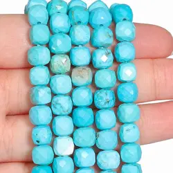 7mm 22pcs Natural Square Blue Turquoise Stone Beads Faceted DIY Charms Necklace Bracelets Loose Beads For Jewelry Making DIY