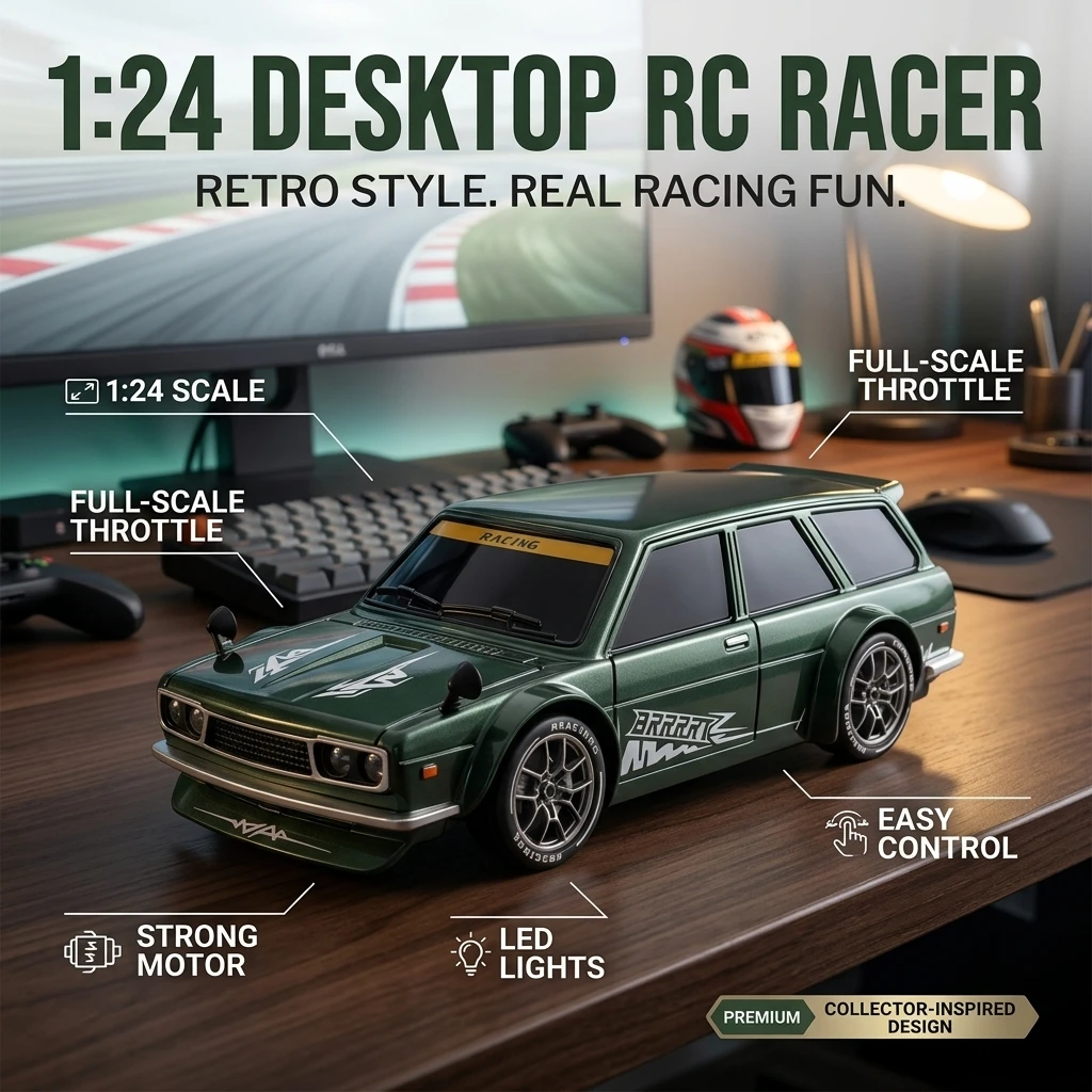 1/24 RC Drift Car for Beginners, Gear Drive Racing Model with Proportional Throttle & LED Tail Light, Toy Gift for Boys ﻿