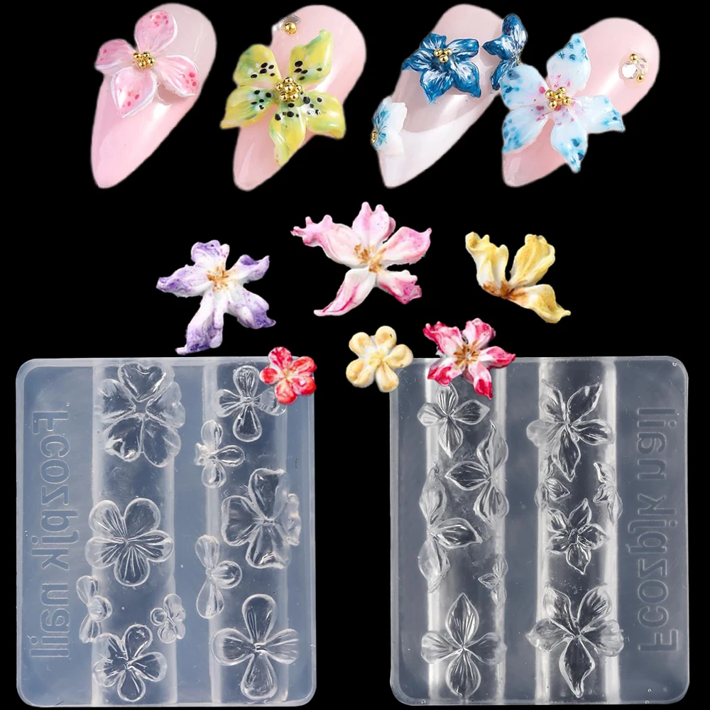 

3pcs 3D Silicone Nail Molds Hawaii Hibiscus Floral Sakura Molds Carving Template Epoxy Resin Mold with Pen Nail Mold Beauty Tool