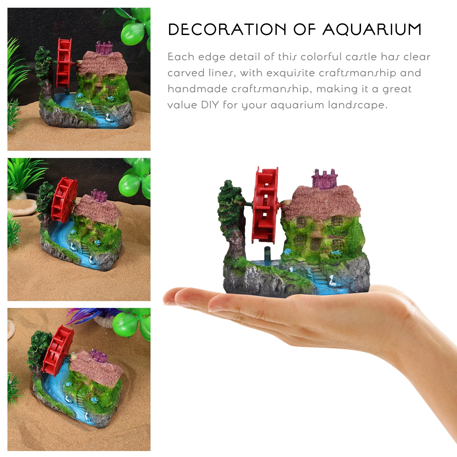 

Aquarium Water Wheel Straw House Fish Tank Decoration Rotating Micro Landscape Simulation Fish Tank Ornament Garden Micro Decor