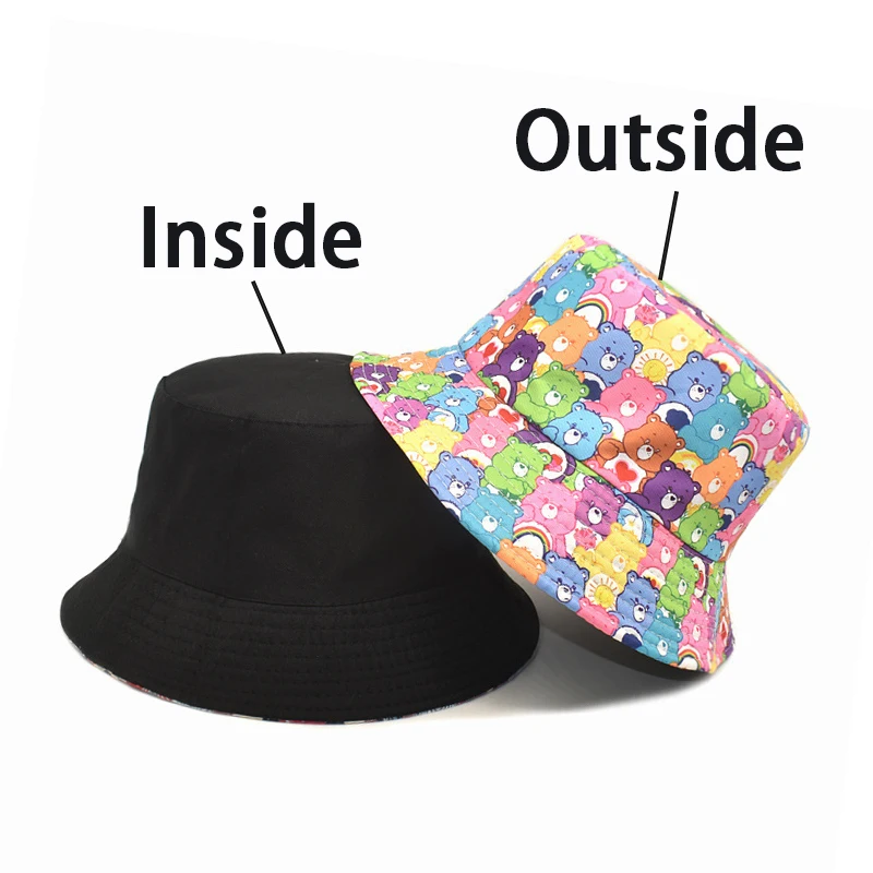 Bocca Cartoon Bear Bucket Hat Colorful Cute Pattern Printing Fisherman Hats Double Sides Panama Cap For Men Women Outdoor Travel