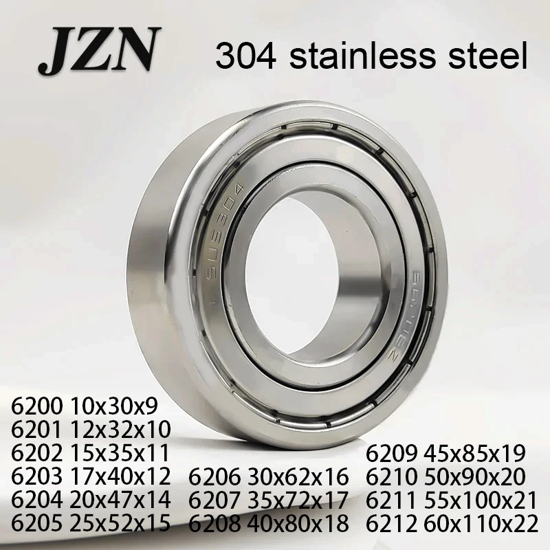 Łożysko ze stali nierdzewnej 304 6200 6201 6202 6203 6204 6205 6206 6207 6208 6209 6210 6211 6212 ZZ Bez magnetycznego