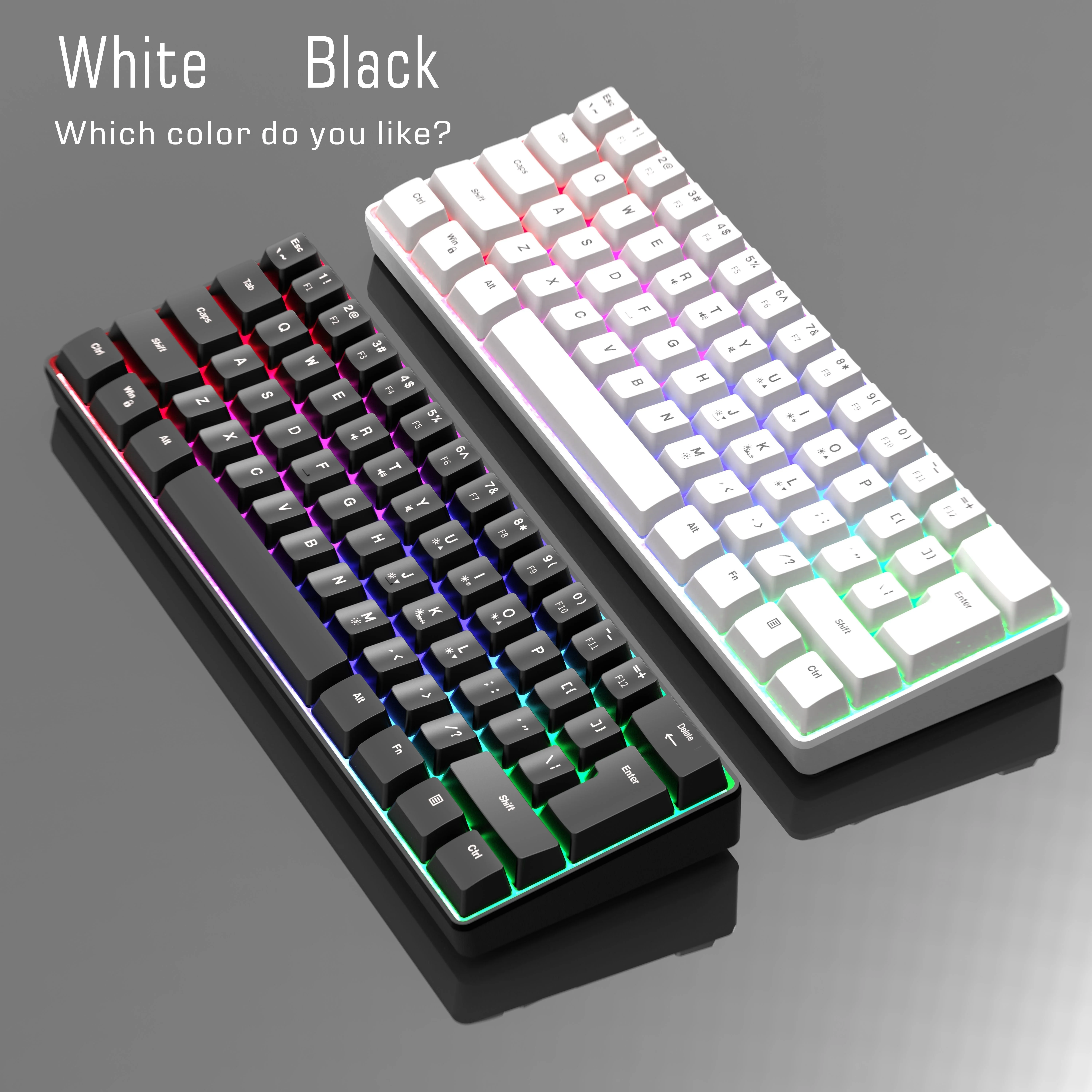 

Игровая USB-клавиатура RGB с подсветкой, мини-клавиатура для компьютера 60%, термоусадочная клавиатура с 61 клавишами, настольный компьютер, ноутбук