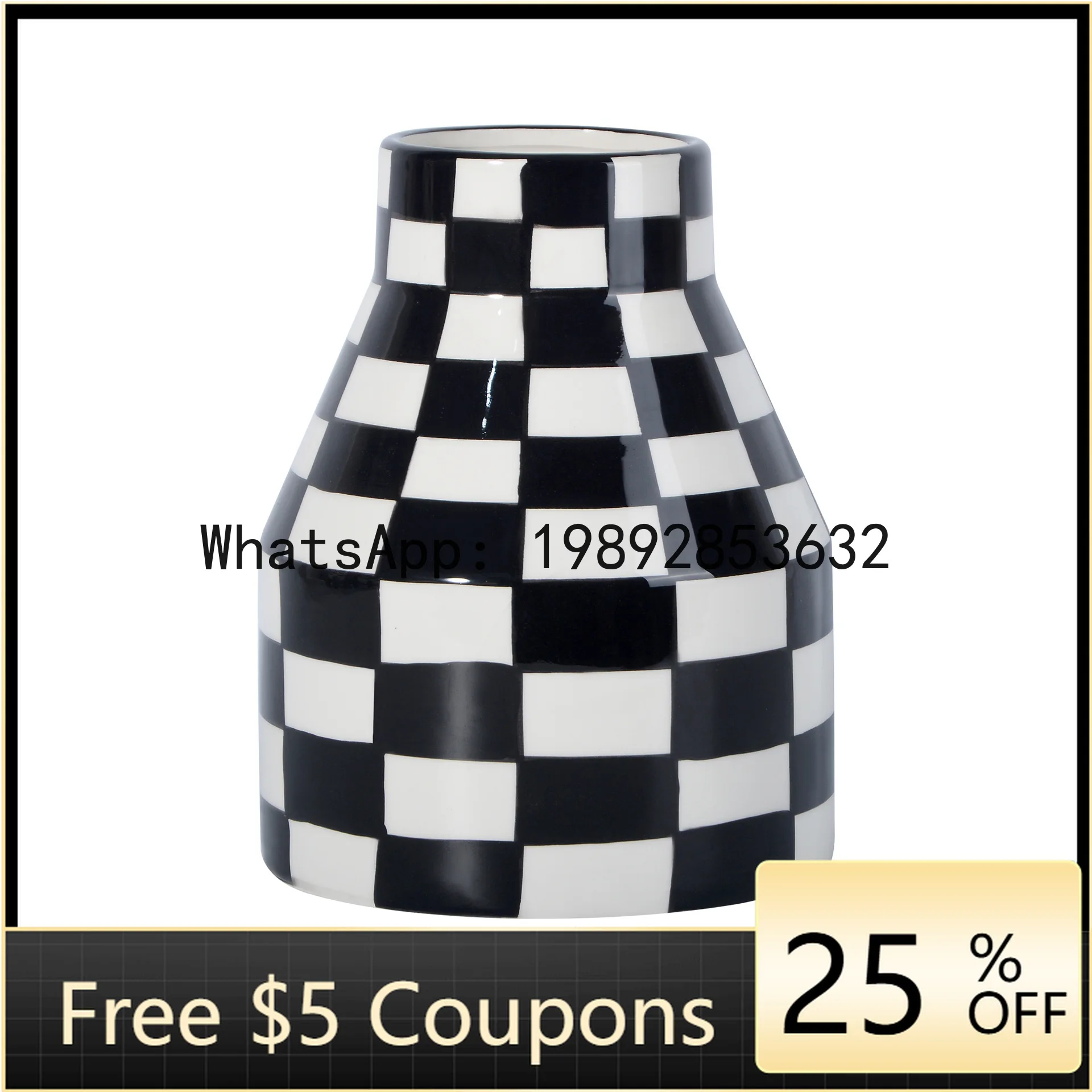 

Geometric Black and White Checkered Ceramic Vase Tall Flowerpot Terrarium Flower Vase Home Decoration Accessories