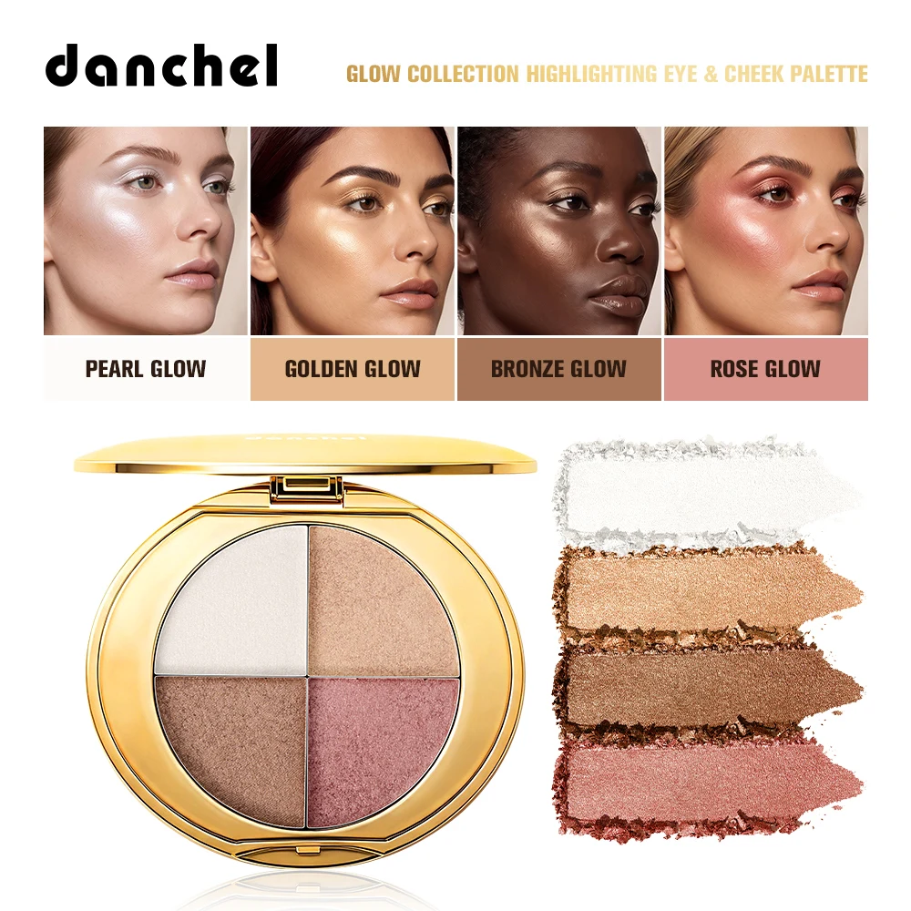 Multi-Function Makeup Palette 4 Curated Shade Silky Lightweight Powder Highlight Contour Eye Shimmer Eye Cheek Highlight Palette