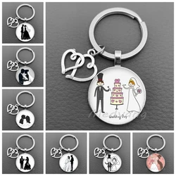 Hot selling wedding proposal occasions gift giving to guests keychain creativity we are getting married couple glass keychain
