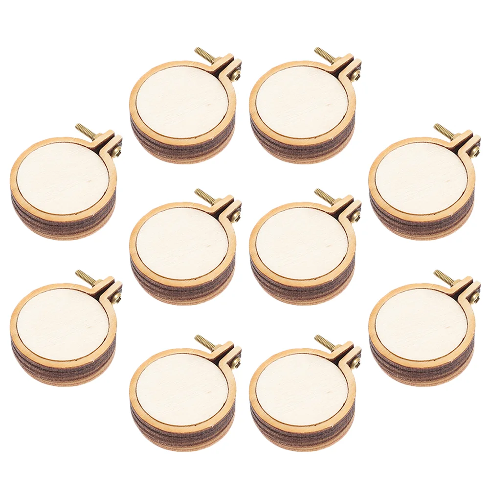 

10 Sets Mini Cross Stitch Hoops Embroidery Stretch Circles for Handcraft Small Beige Wood