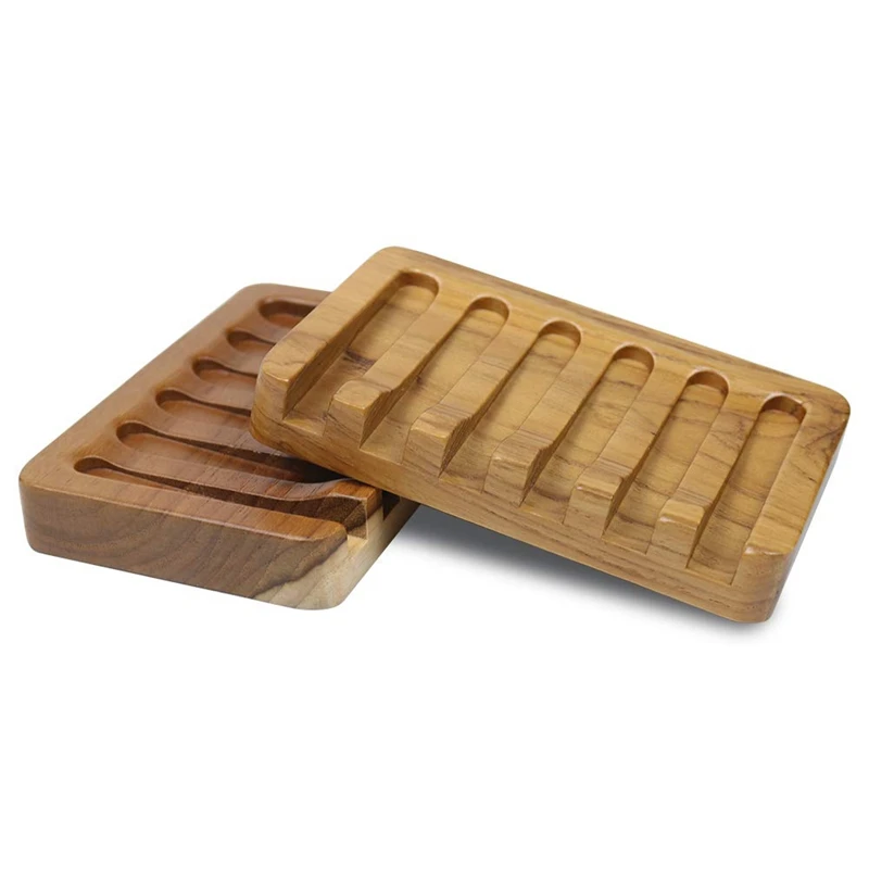 Soap Dish With Slanted Waterfall Design Bar Soap Holder Teak Wood Soap Box Soap Saver For Shower,Bathroom, Sink, Kitchen