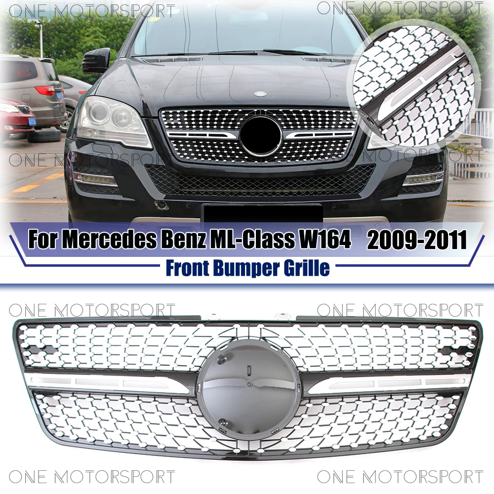 

Diamonds Style Racing Bumper Grille For Mercedes Benz ML-Class W164 2009-2011 ML350 ML450 ML500 ML550 Glossy Black Front Grille