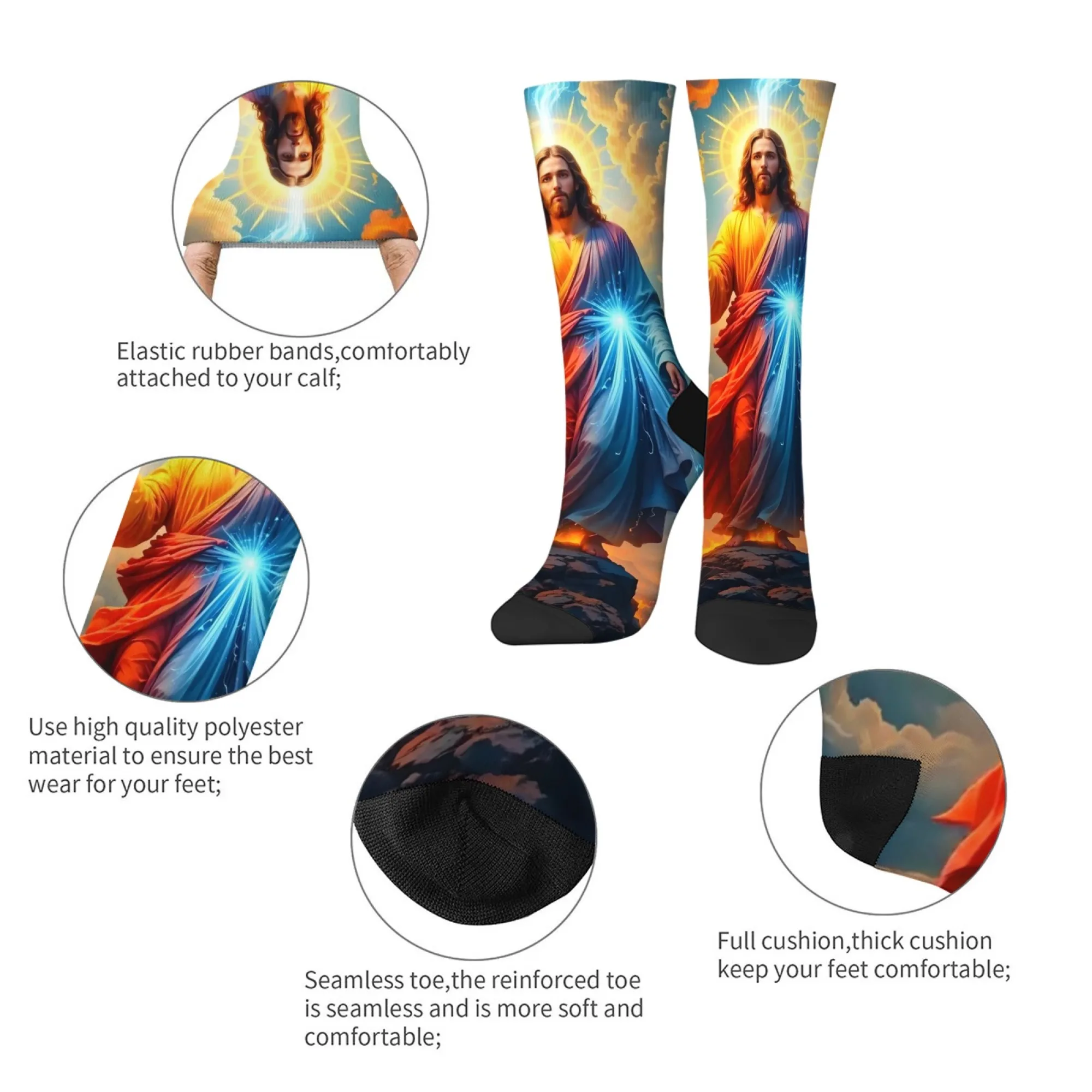 Holy Christ Jesus Art Men's Socks Retro Fashion Comfortable Warm Casual Socks Novelty Funny Happy Compression Socks Party Gift