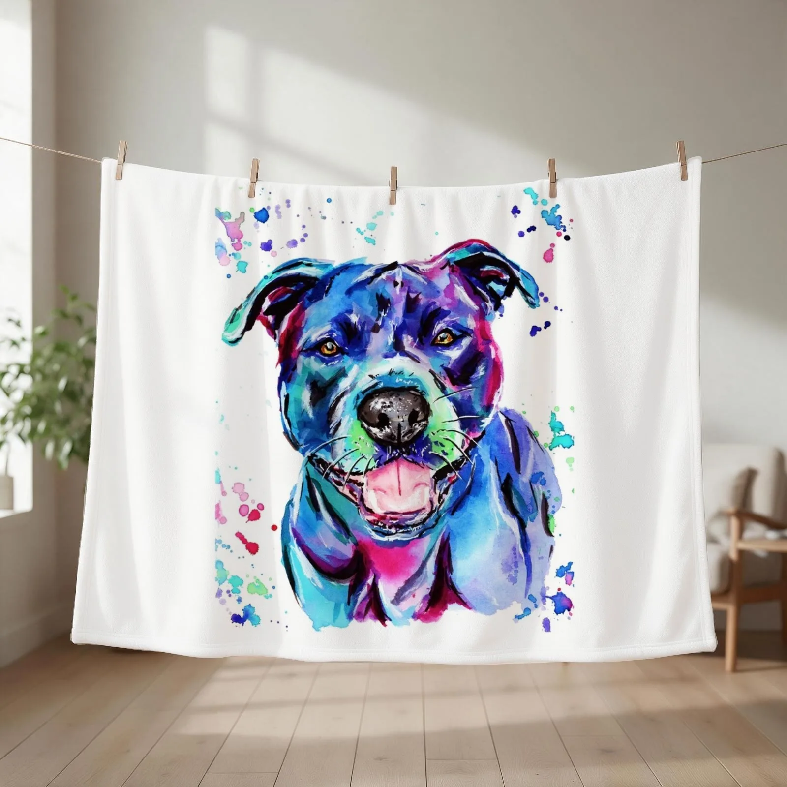 Watercolour Staffy Throw Blanket Furry For Sofa Thin Giant Sofa for sofa Blankets