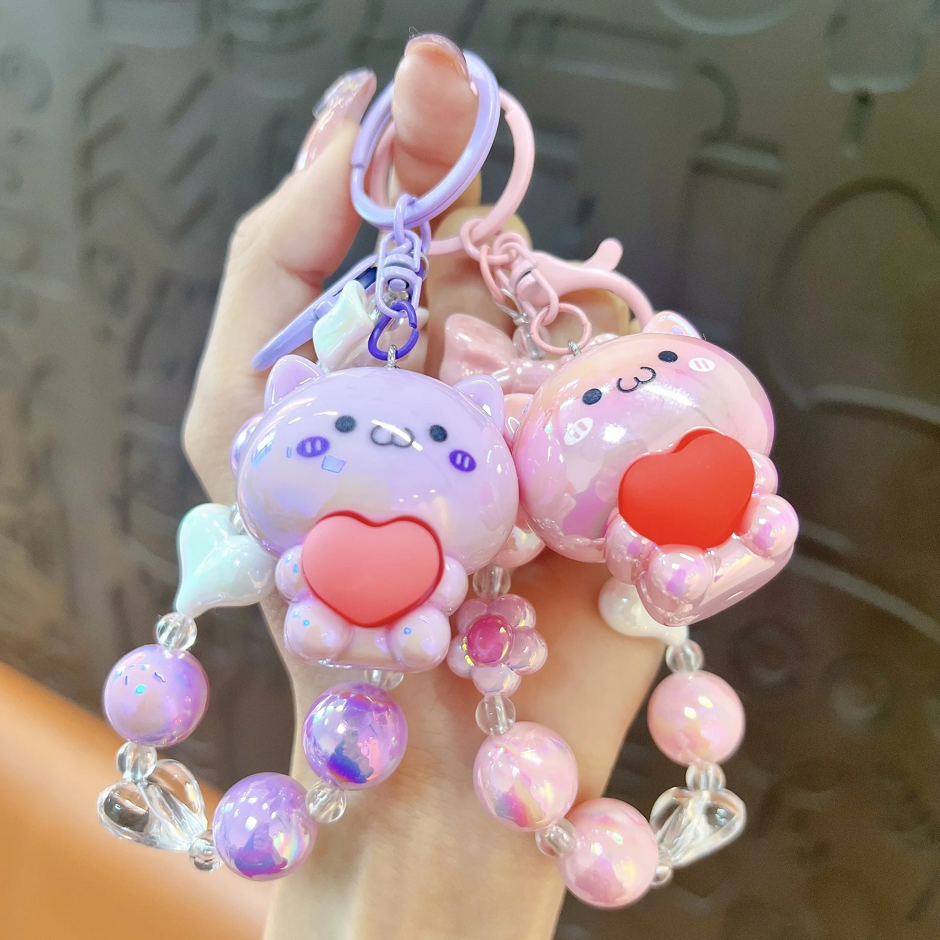 Electroplating Hug Love Bear Beaded Keychain Pendant Acrylic Doll Pendant Claw Machine Baby Baby gift