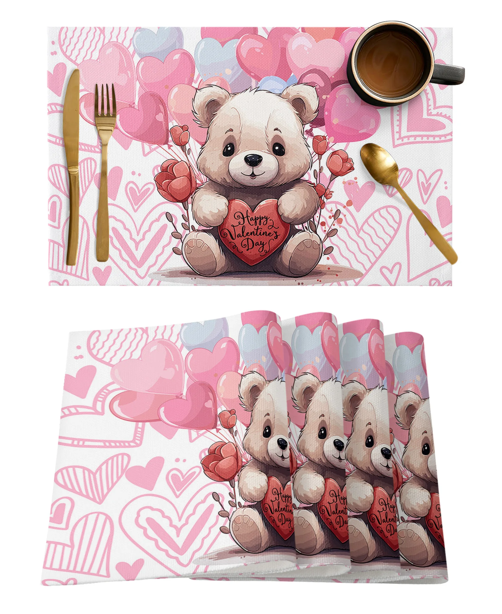 Valentine'S Day Balloon Love Doll Bear Table Runners Coffee Tablecloth Wedding Decoration Modern Home Party Table Mats