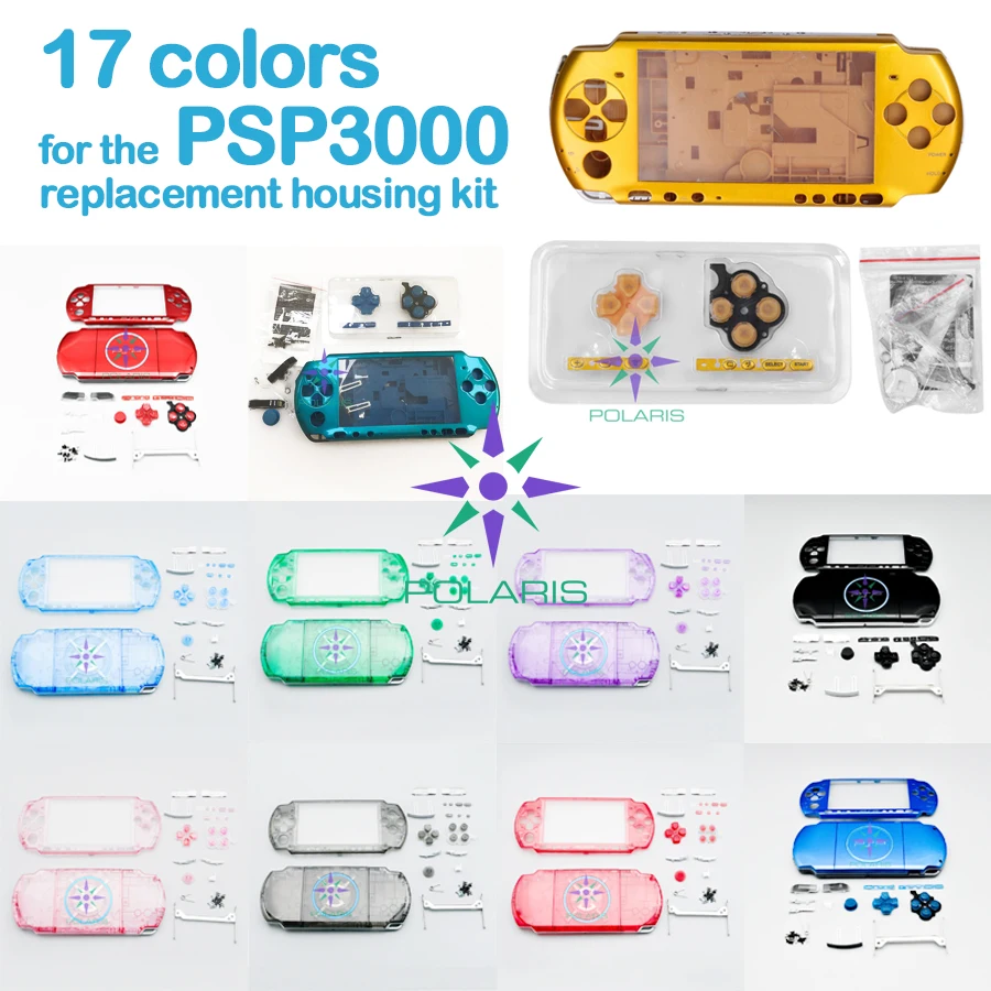 17 Colors Full Set Crystal Housing Shell Case For psp3000 Game Console Replacement Shell Case For PSP3000 with Buttons Kit