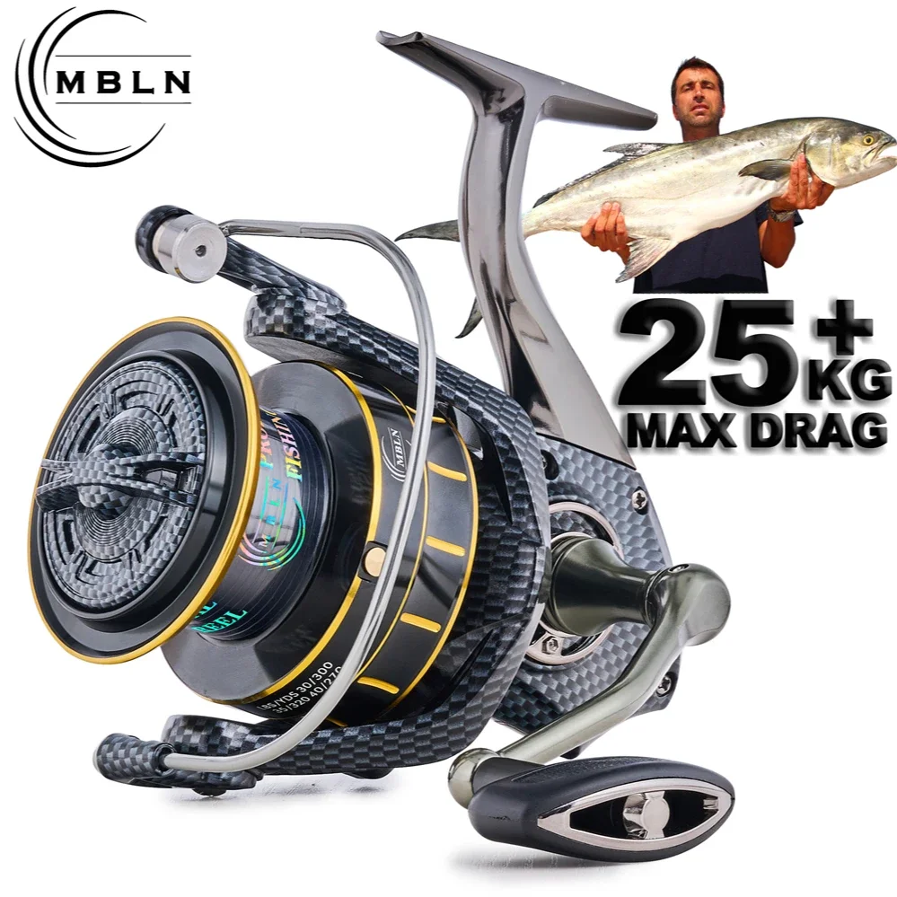 MBLN Spinning Fishing Reel, Fashion Carbon Pattern Shell, Alloy Foot, Handle, Spool & Gear, Max Drag 25kg