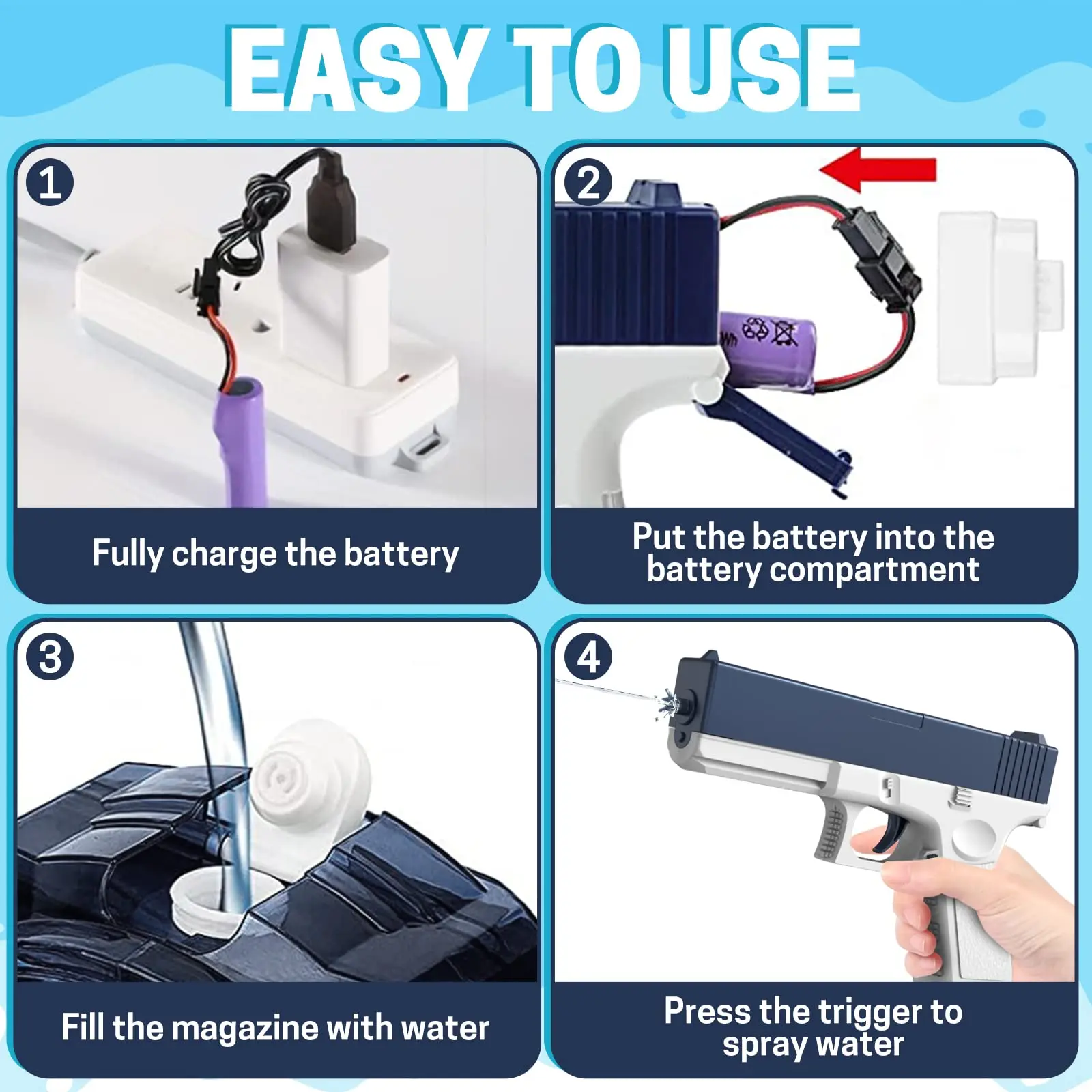 Unilabo Blaster d'eau électrique-pistolet jouet rechargeable, grand réservoir d'eau, fête à la piscine d'été, jeux de plein air, cadeau d'anniversaire